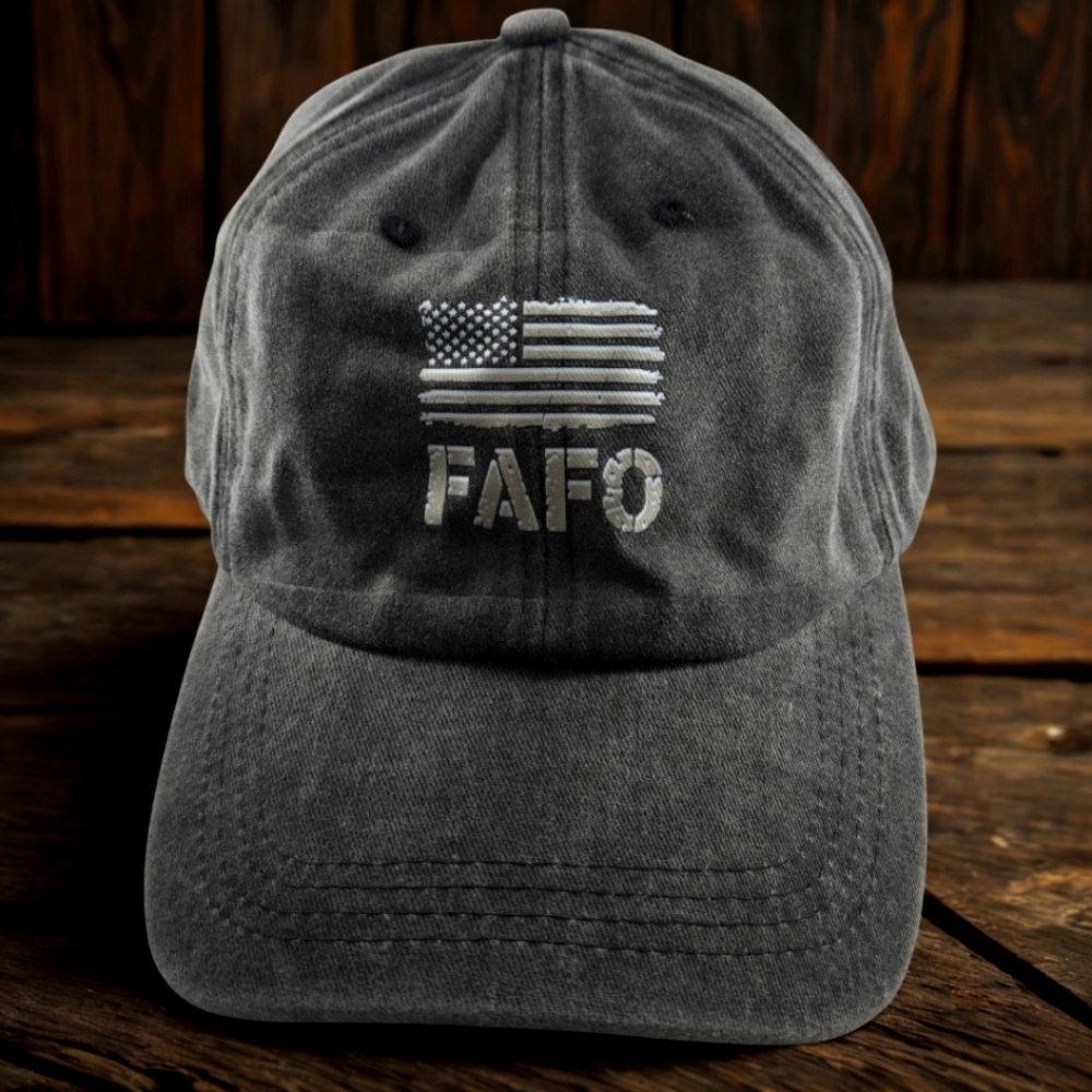 Patriotic FAFO Distressed Black Denim Ball Cap Distressed American Flag Design